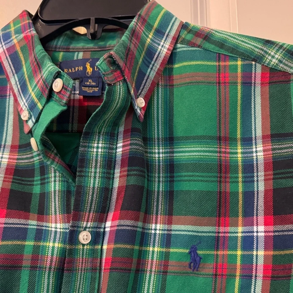 Ralph Lauren Green Plaid Button-Down with Red and Navy Accents